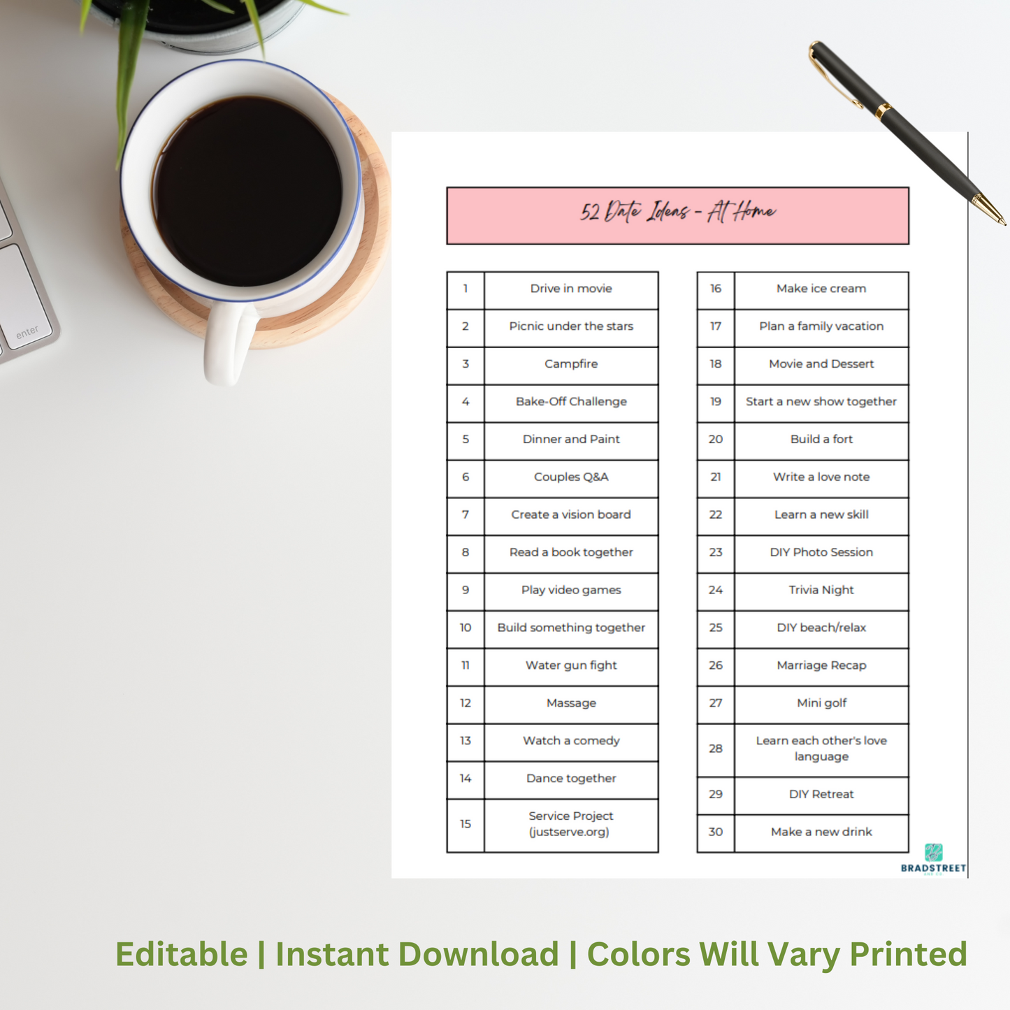 Printable At Home Date Ideas